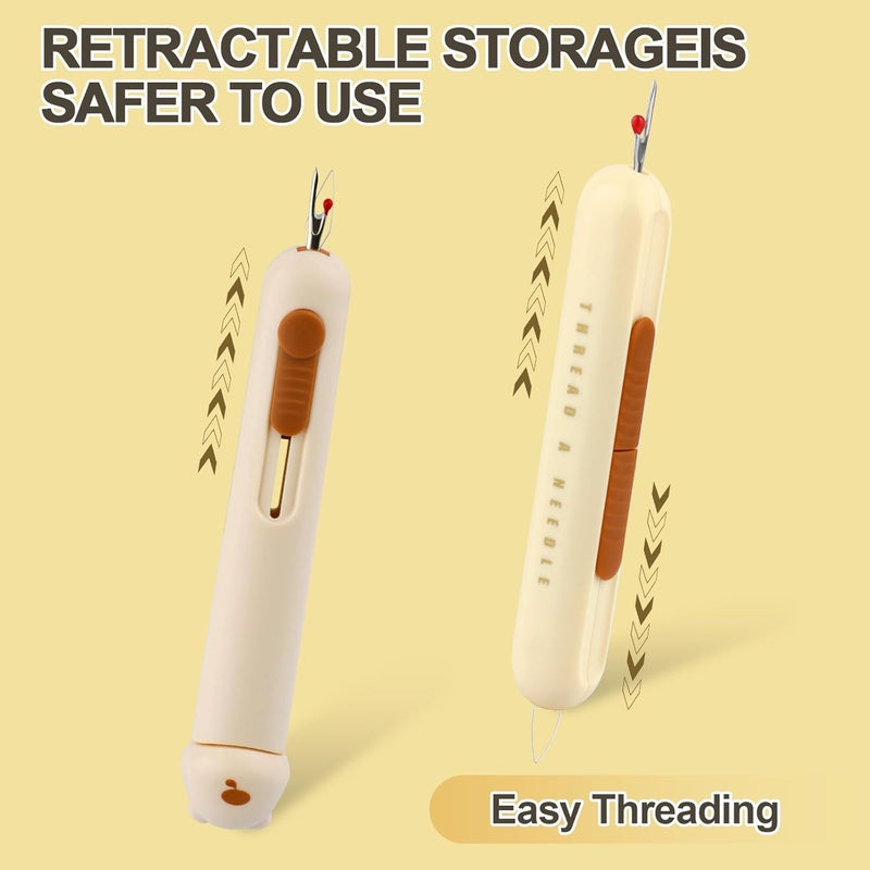 FENGWANGLI Automatic Needle Threaders Seam Ripper, Upgraded 3 in 1 Sewing Needle Threader Tool, Stretchable Quick Seam Rippers with Needle Storage for Hand Quilling, Embroidery Stitch Removal(Yellow) - Image 4